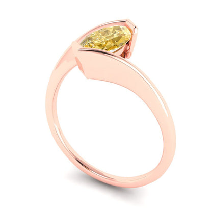 2 cttw Yellow Moissanite Solitaire  Engagement Ring - Solid Rose Gold (VVS1, Marquise Cut,12x6mm )