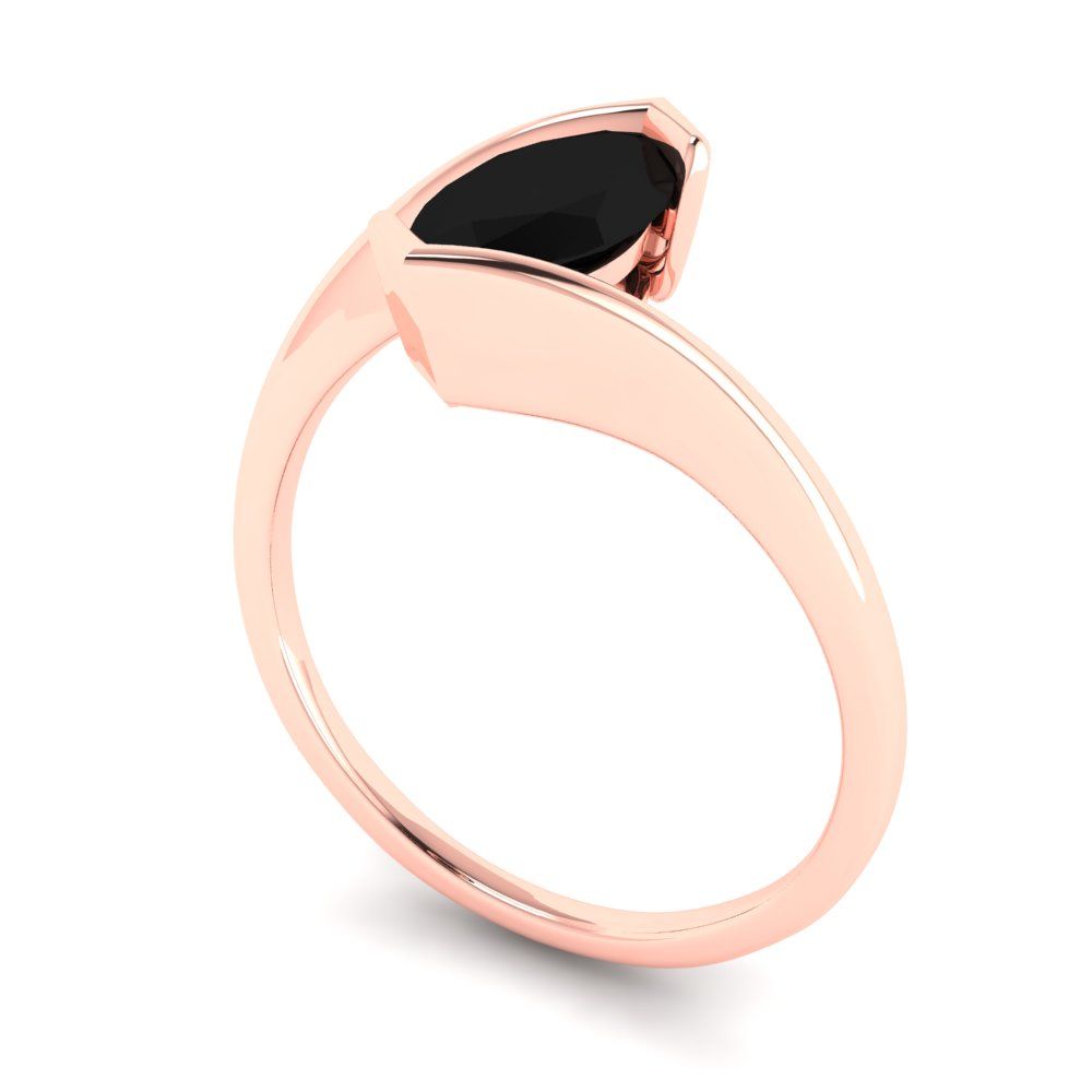 2 cttw Natural Onyx Solitaire  Engagement Ring - Solid Rose Gold (VVS1, Marquise Cut,12x6mm )