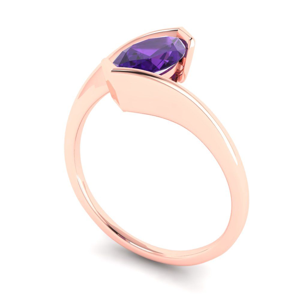 2 cttw Natural Amethyst Solitaire  Engagement Ring - Solid Gold (Marquise Cut,12x6mm )