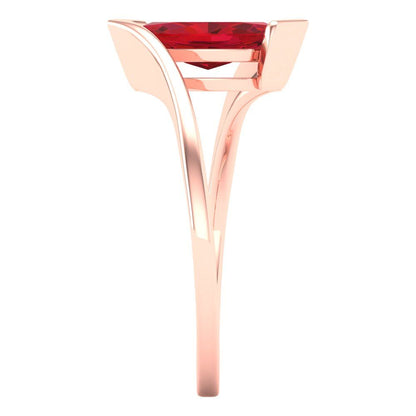 2 cttw Simulated Ruby Solitaire  Engagement Ring - Solid Rose Gold (VVS1, Marquise Cut,12x6mm )
