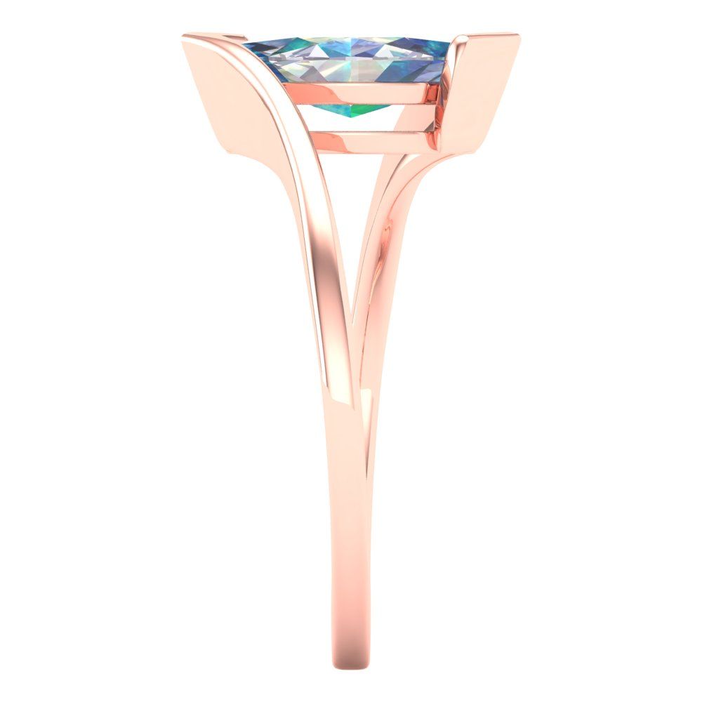 2 cttw Blue Moissanite Solitaire  Engagement Ring - Solid Rose Gold (VVS1, Marquise Cut,12x6mm )