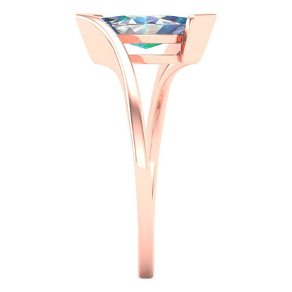 2 cttw Blue Moissanite Solitaire  Engagement Ring - Solid Rose Gold (VVS1, Marquise Cut,12x6mm )