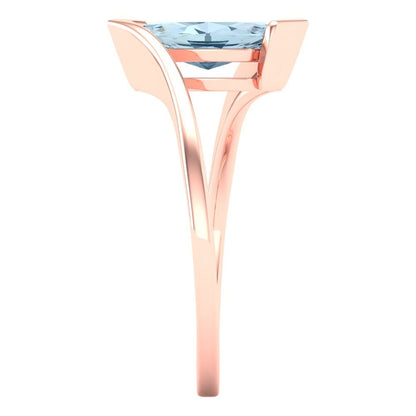 2 cttw Natural Aquamarine Solitaire  Engagement Ring - Solid Rose Gold (VVS1, Marquise Cut,12x6mm )