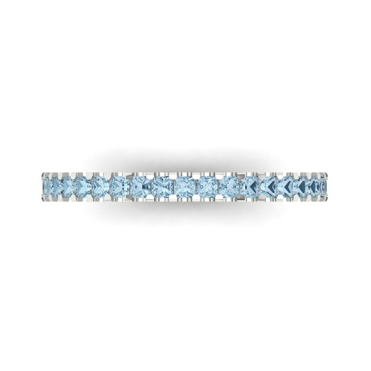 0.285 cttw Natural Sky Blue Topaz Princess Cut White Gold Eternity Wedding Band