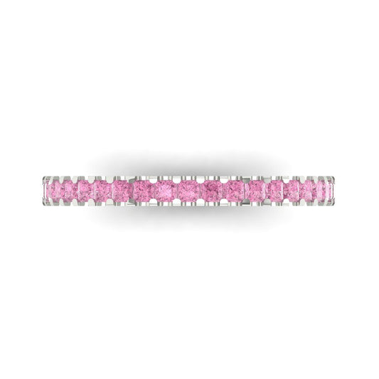 0.285 cttw Simulated Pink Diamond Princess Cut White Gold Eternity Wedding Band