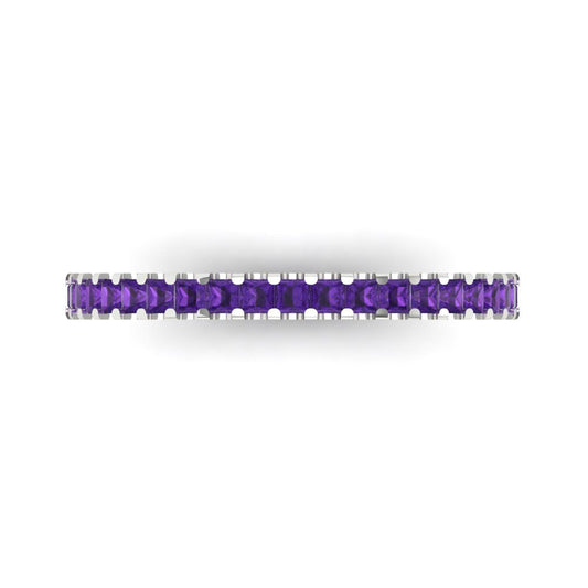 0.285 cttw Natural Amethyst Princess Cut White Gold Eternity Wedding Band