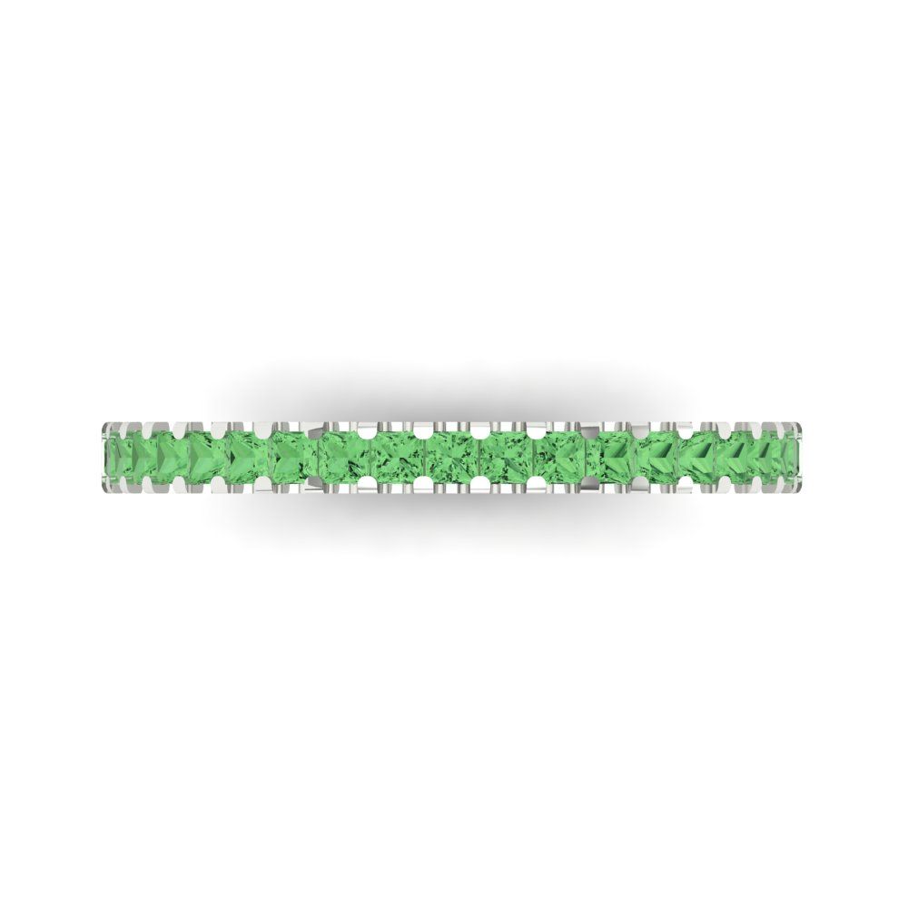 0.285 cttw Simulated Green Diamond Princess Cut White Gold Eternity Wedding Band