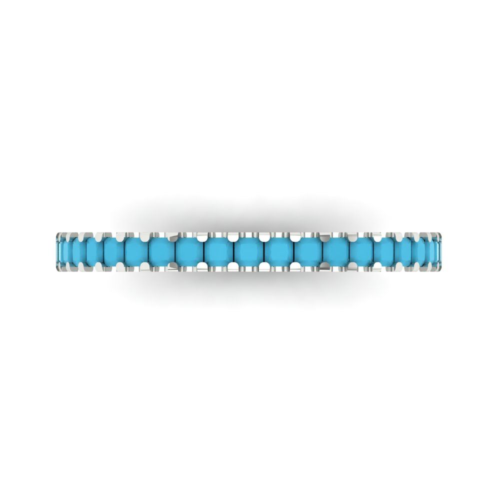 0.285 cttw Simulated Turquoise Princess Cut White Gold Eternity Wedding Band
