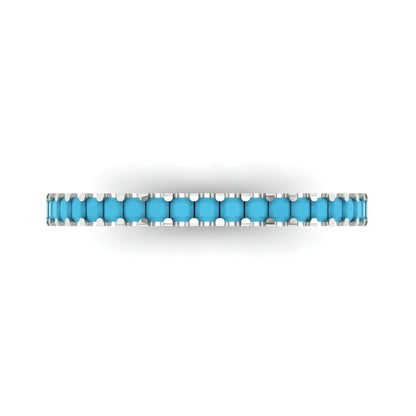 0.285 cttw Simulated Turquoise Princess Cut White Gold Eternity Wedding Band