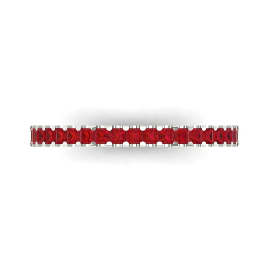 0.285 cttw Simulated Pink Tourmaline Princess Cut White Gold Eternity Wedding Band