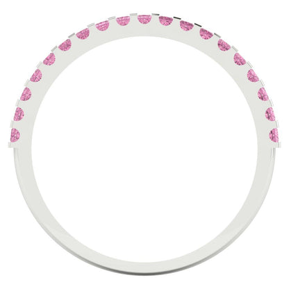 0.285 cttw Simulated Pink Diamond Princess Cut White Gold Eternity Wedding Band