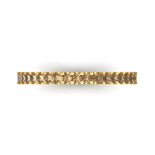 0.285 cttw Simulated Champagne Diamond Princess Cut Yellow Gold Eternity Wedding Band