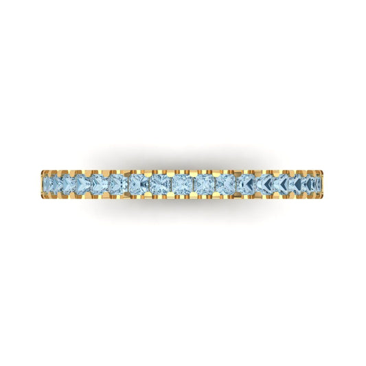 0.285 cttw Simulated Blue Diamond Princess Cut Yellow Gold Eternity Wedding Band