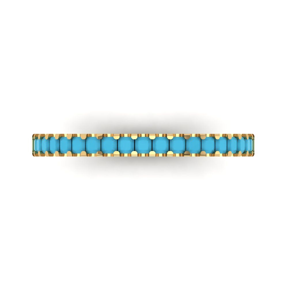 0.285 cttw Simulated Turquoise Princess Cut Yellow Gold Eternity Wedding Band