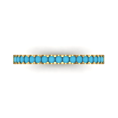 0.285 cttw Simulated Turquoise Princess Cut Yellow Gold Eternity Wedding Band