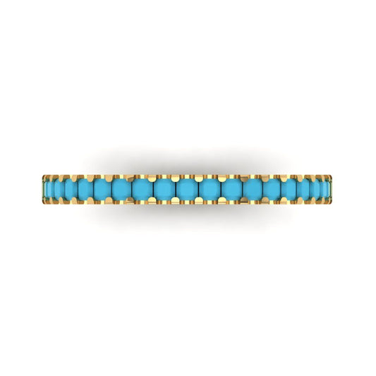 0.285 cttw Simulated Turquoise Princess Cut Yellow Gold Eternity Wedding Band