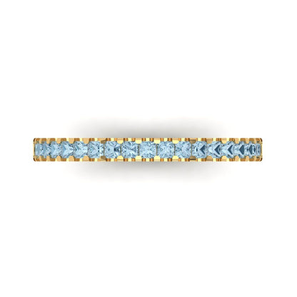 0.285 cttw Natural Aquamarine Princess Cut Yellow Gold Eternity Wedding Band
