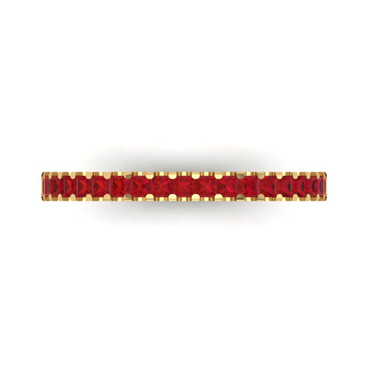 0.285 cttw Simulated Ruby Princess Cut Yellow Gold Eternity Wedding Band