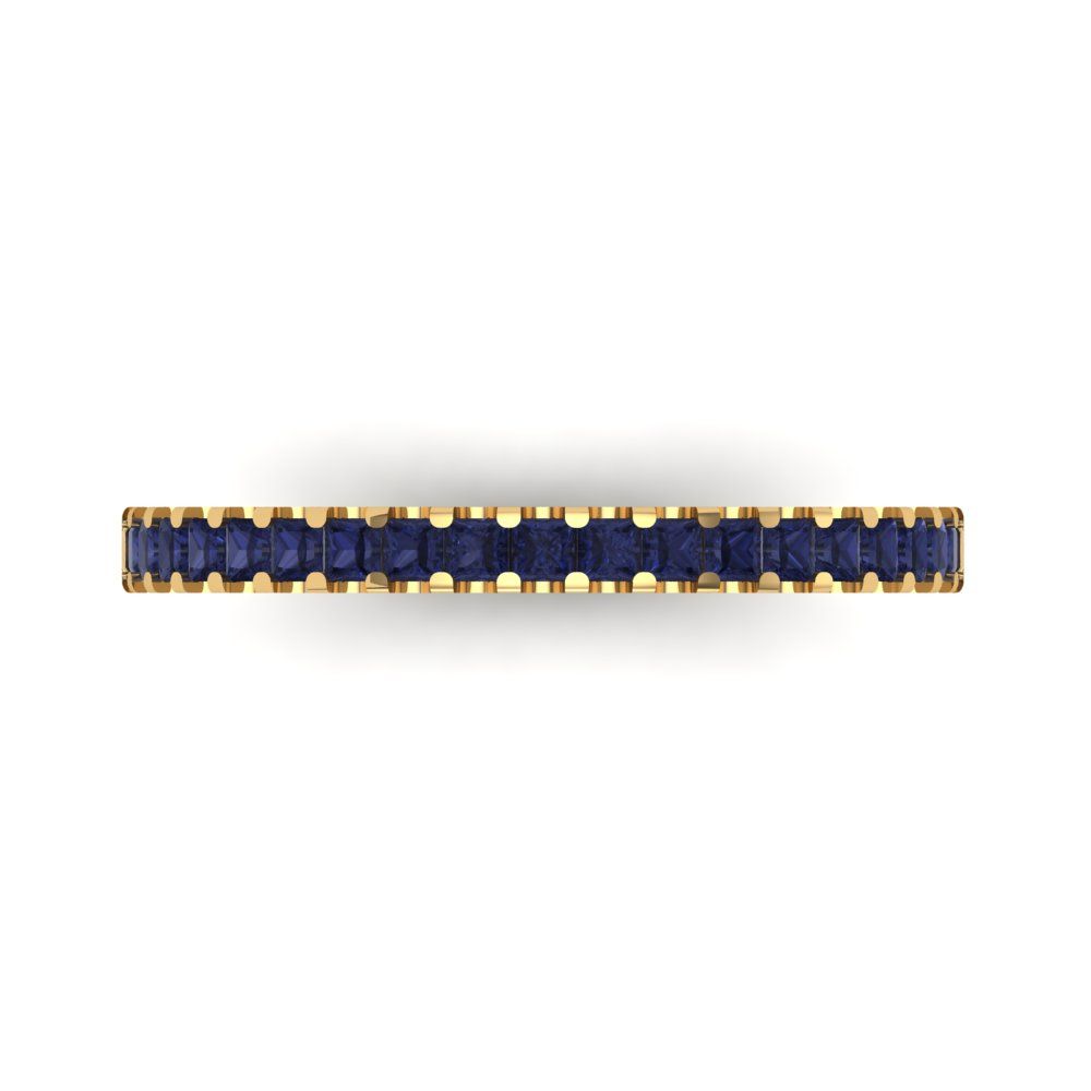 0.285 cttw Simulated Blue Sapphire Princess Cut Yellow Gold Eternity Wedding Band