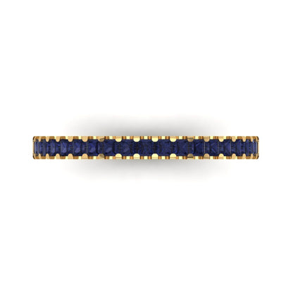 0.285 cttw Simulated Blue Sapphire Princess Cut Yellow Gold Eternity Wedding Band