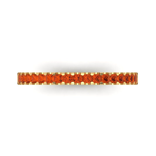 0.285 cttw Simulated Red Diamond Princess Cut Yellow Gold Eternity Wedding Band