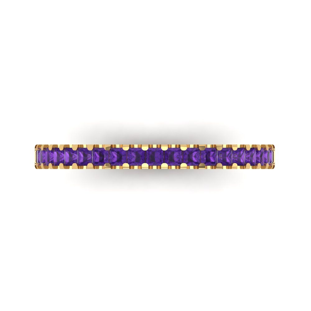 0.285 cttw Natural Amethyst Princess Cut Yellow Gold Eternity Wedding Band