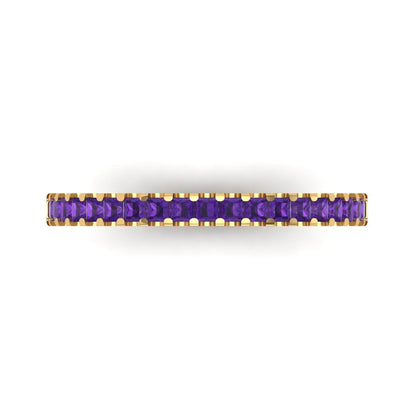 0.285 cttw Natural Amethyst Princess Cut Yellow Gold Eternity Wedding Band