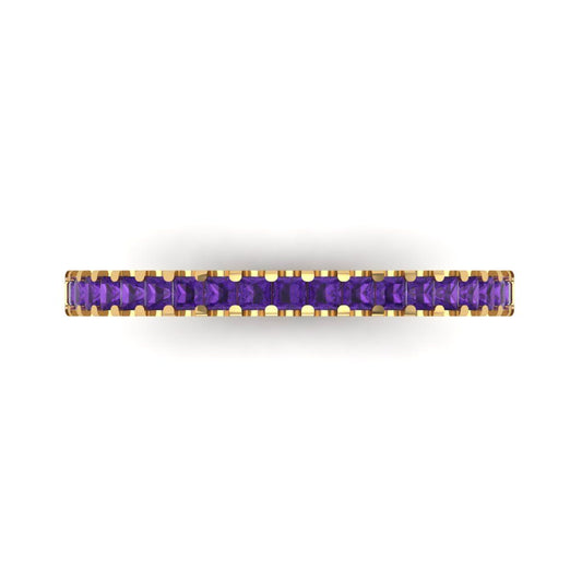 0.285 cttw Natural Amethyst Princess Cut Yellow Gold Eternity Wedding Band