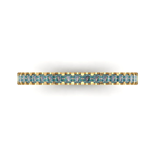 0.285 cttw Blue Moissanite Princess Cut Yellow Gold Eternity Wedding Band