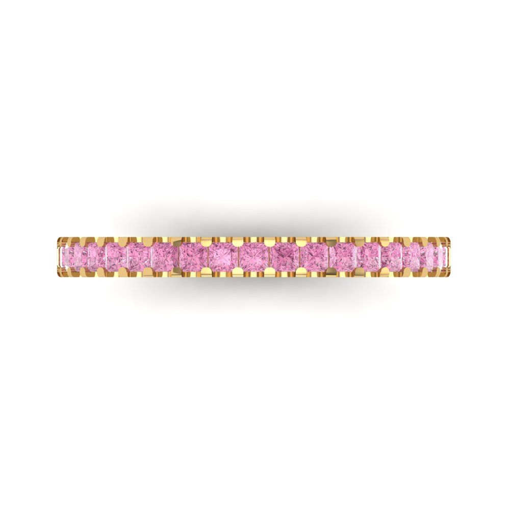0.285 cttw Simulated Pink Diamond Princess Cut Yellow Gold Eternity Wedding Band