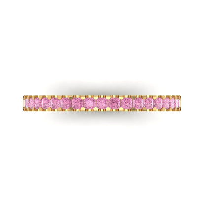 0.285 cttw Simulated Pink Diamond Princess Cut Yellow Gold Eternity Wedding Band