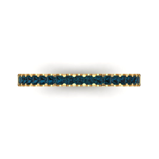 0.285 cttw Natural London Blue Topaz Princess Cut Yellow Gold Eternity Wedding Band