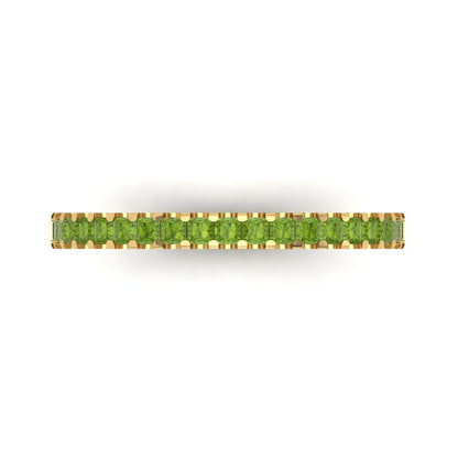 0.285 cttw Natural Peridot Princess Cut Yellow Gold Eternity Wedding Band