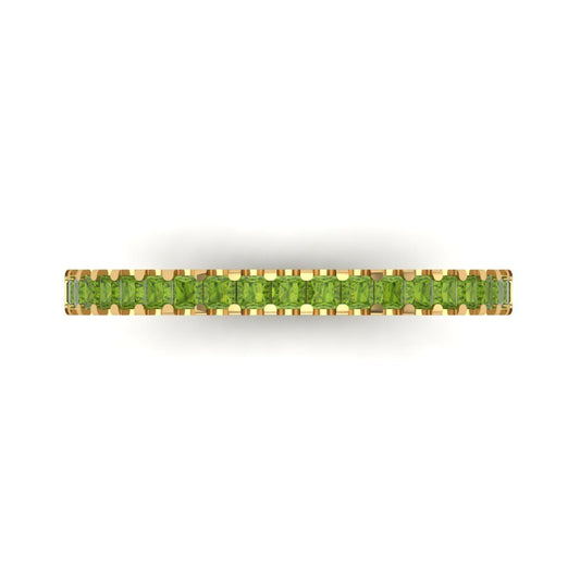 0.285 cttw Natural Peridot Princess Cut Yellow Gold Eternity Wedding Band