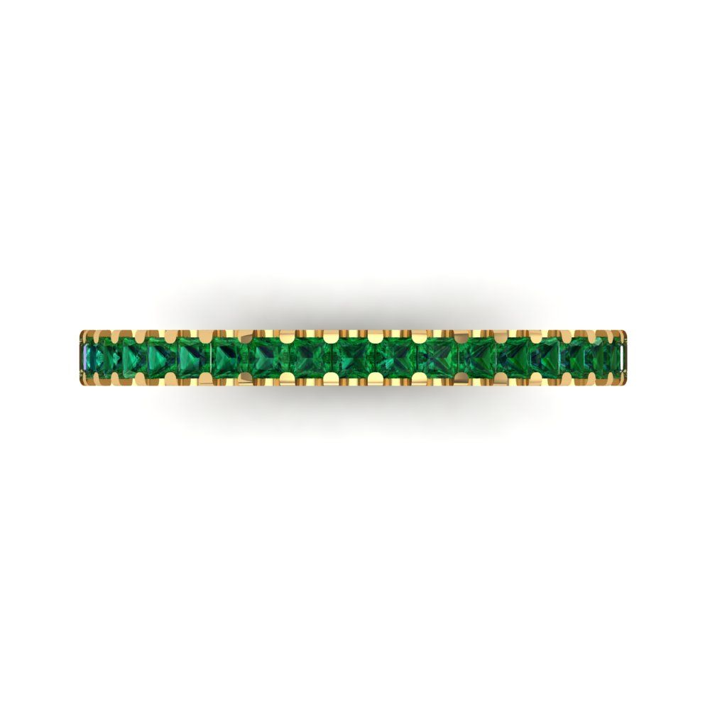 0.285 cttw Simulated Emerald Princess Cut Yellow Gold Eternity Wedding Band