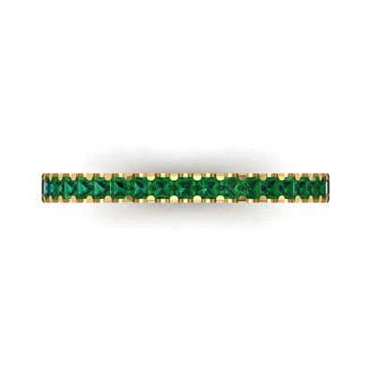 0.285 cttw Simulated Emerald Princess Cut Yellow Gold Eternity Wedding Band