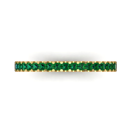 0.285 cttw Simulated Emerald Princess Cut Yellow Gold Eternity Wedding Band