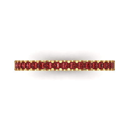 0.285 cttw Natural Garnet Princess Cut Yellow Gold Eternity Wedding Band