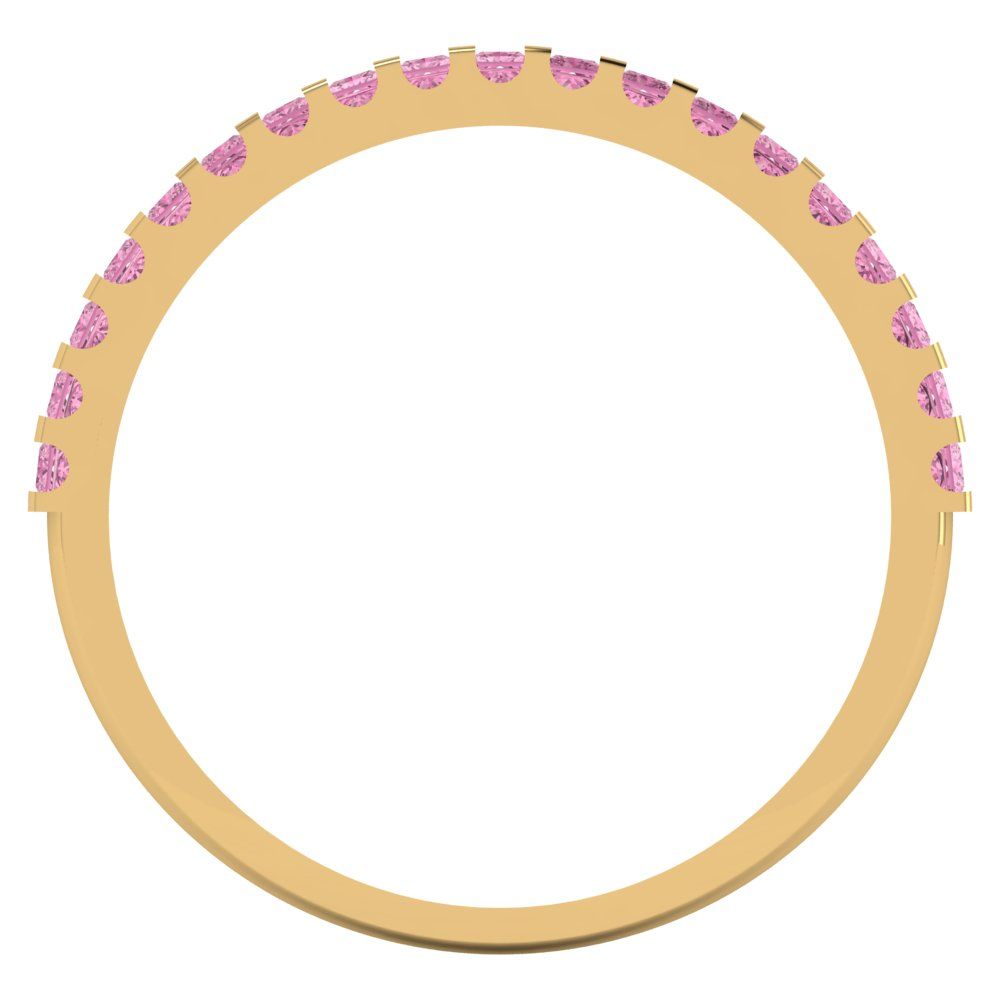 0.285 cttw Simulated Pink Diamond Princess Cut Yellow Gold Eternity Wedding Band