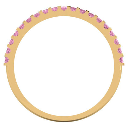 0.285 cttw Simulated Pink Diamond Princess Cut Yellow Gold Eternity Wedding Band