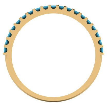 0.285 cttw Simulated Turquoise Princess Cut Yellow Gold Eternity Wedding Band