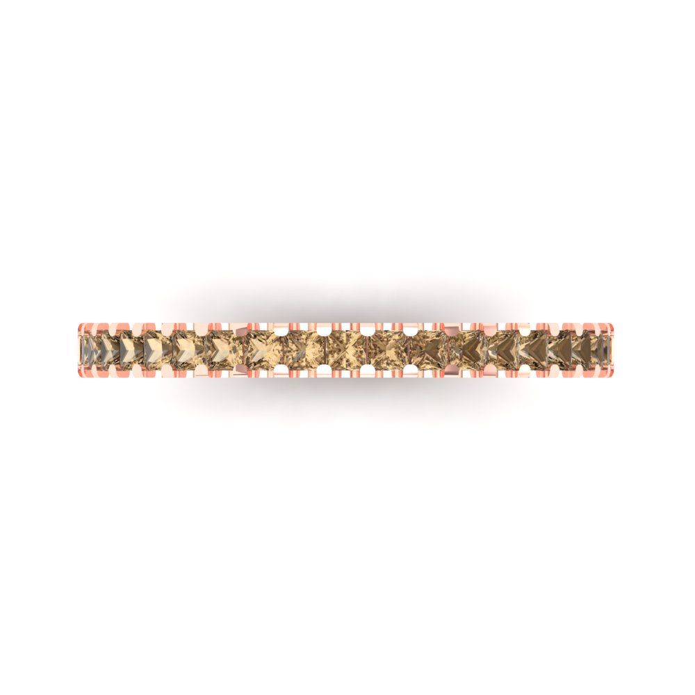 0.285 cttw Simulated Champagne Diamond Princess Cut Rose Gold Eternity Wedding Band