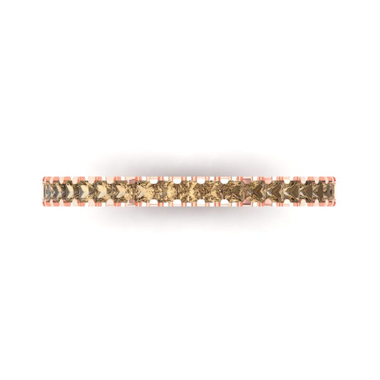 0.285 cttw Simulated Champagne Diamond Princess Cut Rose Gold Eternity Wedding Band
