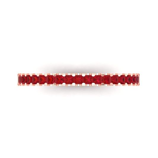 0.285 cttw Simulated Ruby Princess Cut Rose Gold Eternity Wedding Band