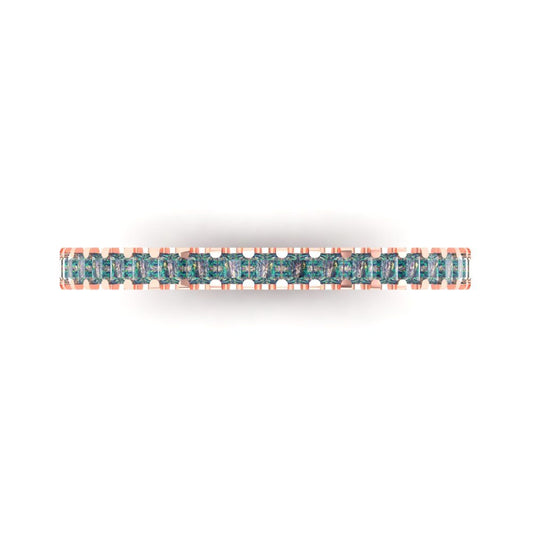 0.285 cttw Blue Moissanite Princess Cut Rose Gold Eternity Wedding Band