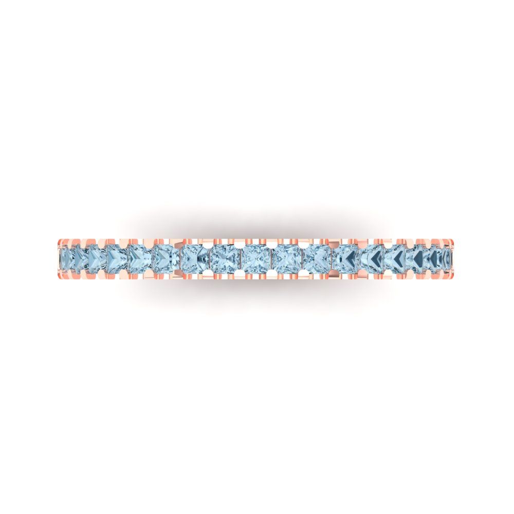 0.285 cttw Simulated Blue Diamond Princess Cut Rose Gold Eternity Wedding Band