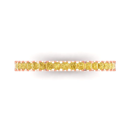 0.285 cttw Simulated Yellow Diamond Princess Cut Rose Gold Eternity Wedding Band