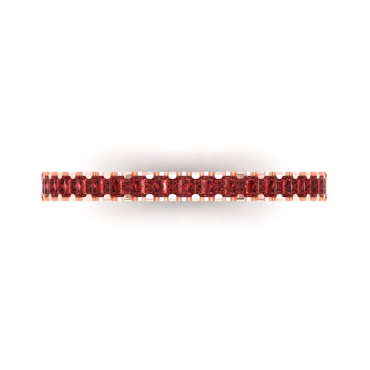0.285 cttw Natural Garnet Princess Cut Rose Gold Eternity Wedding Band