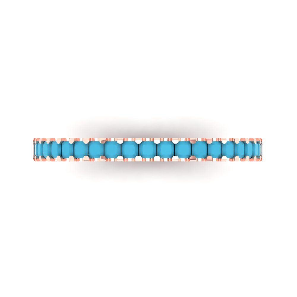 0.285 cttw Simulated Turquoise Princess Cut Rose Gold Eternity Wedding Band