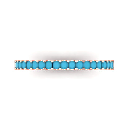 0.285 cttw Simulated Turquoise Princess Cut Rose Gold Eternity Wedding Band